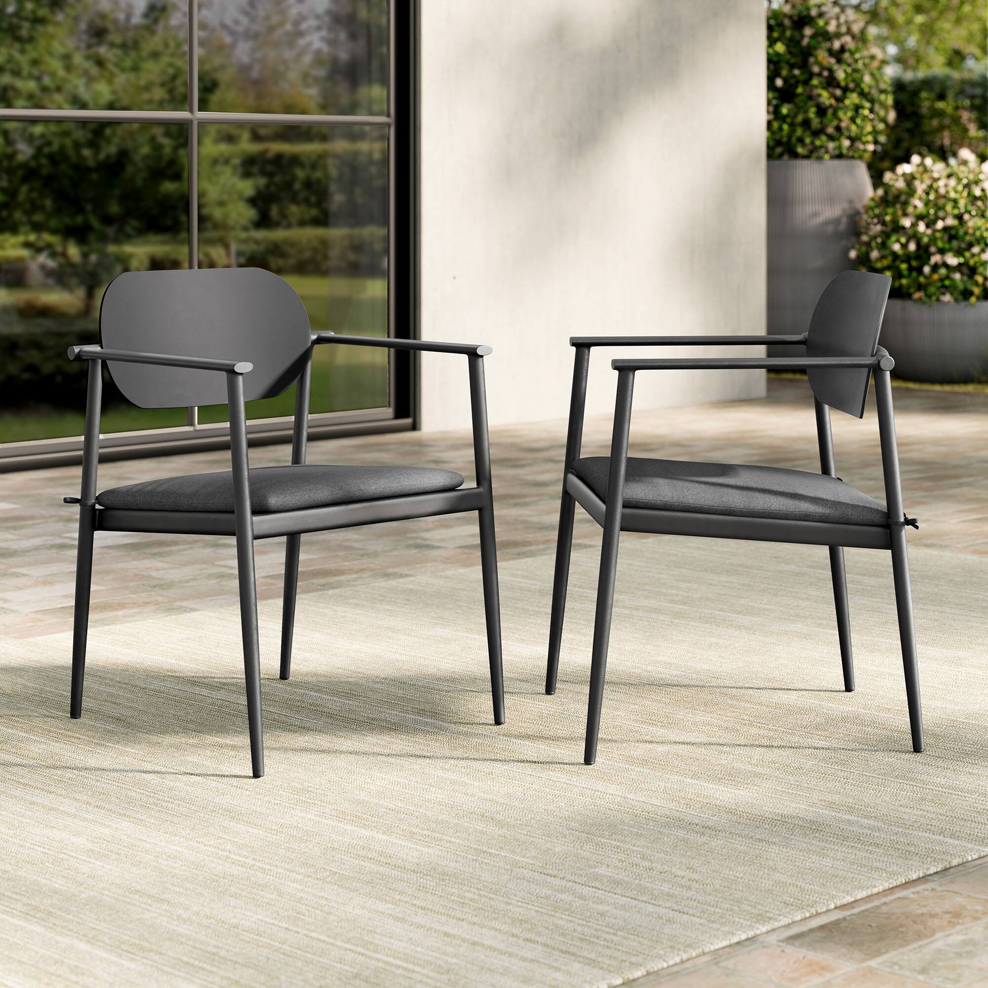 Aeris Stackable Outdoor Patio Aluminum Dining Armchair Set of 2 by Modway - Charcoal