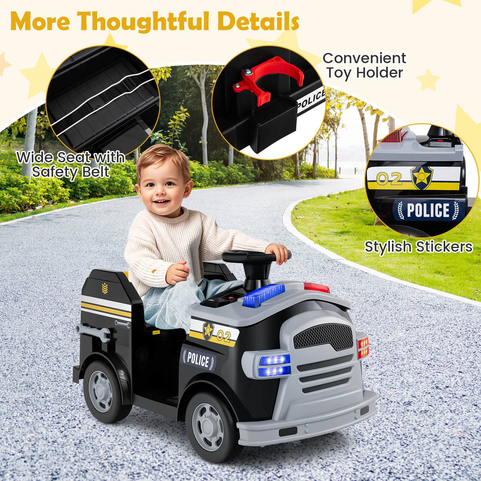 More Thoughtful Details

- Wide Seat with Safety Belt
- Convenient Toy Holder
- Stylish Stickers