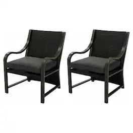 Four Seasons Courtyard - Canmore Captain Outdoor Patio Cushioned Arm Chair, 2 Pack - Black