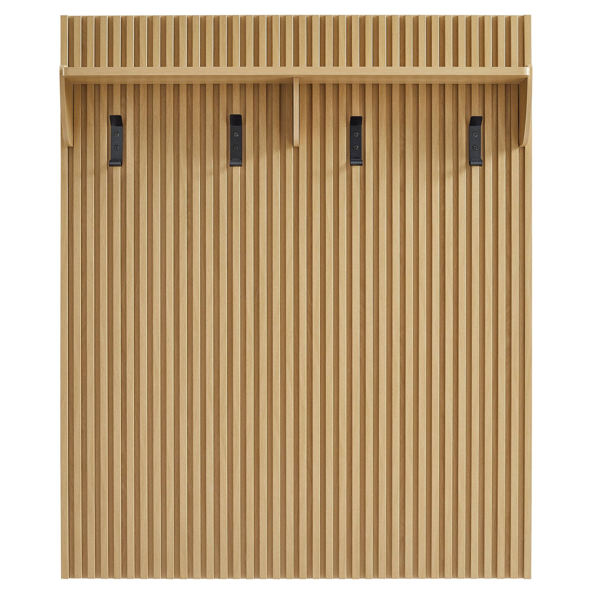 Alt View 2. Modway - Render Fluted Coat Rack Panel With Shelf by Modway - Light Oak.