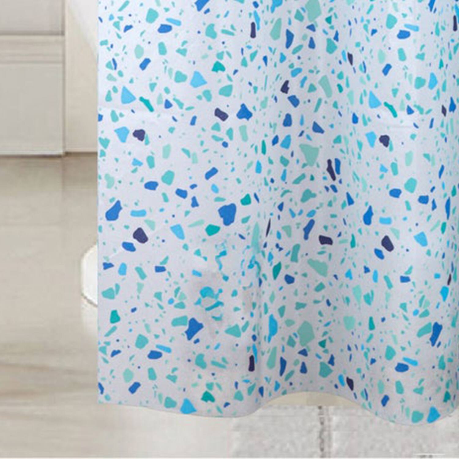 Alt View 2. RT Designers Collection - RT Designers Collection 90GSM Peva Glit Printed Terrazzo Shower Curtain 70" x 72" Blue - Blue.