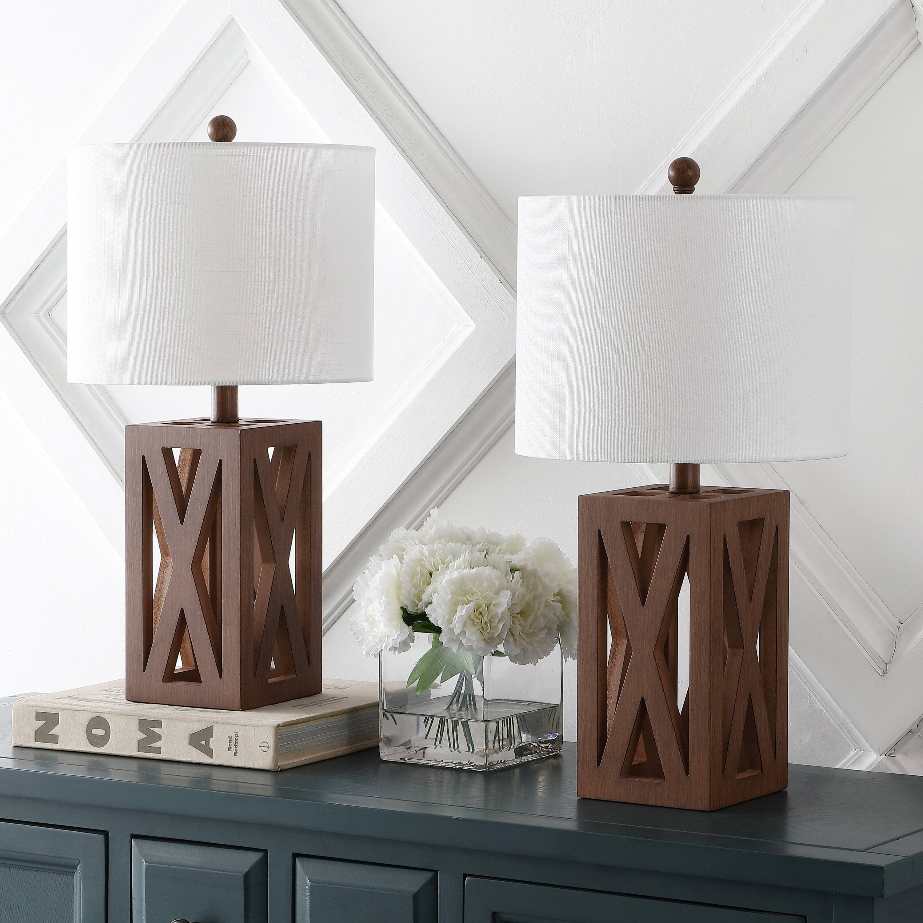 Alt View 4. Jonathan Y - Stewart 21.5" Farmhouse Wood LED Table Lamp, Brown (Set of 2) - Brown.