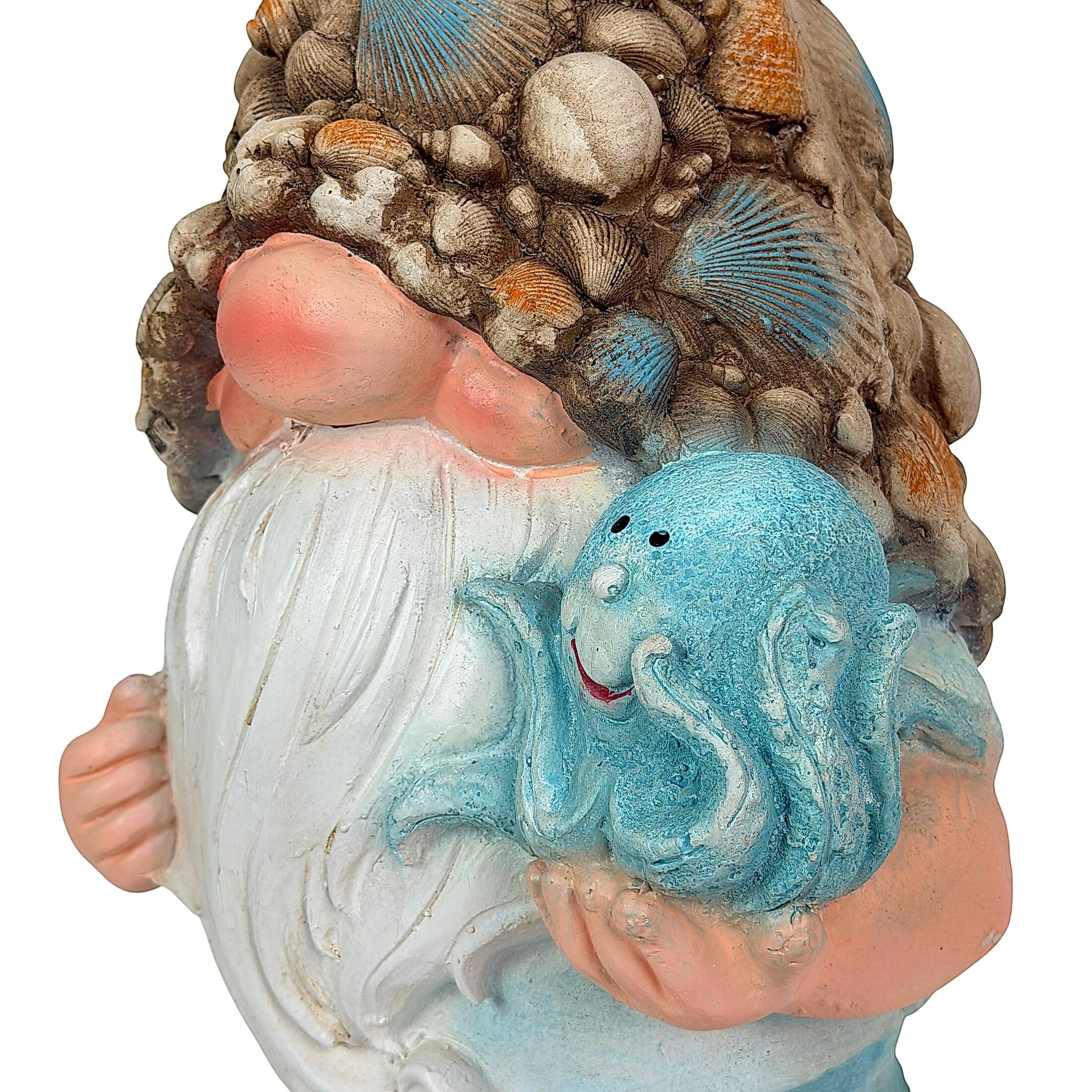 Alt View 9. Fancy That - Coastal Gnome Garden Statue with Octopus Shell Hat 22 Inch Magnesium Oxide Aqua - Aqua.