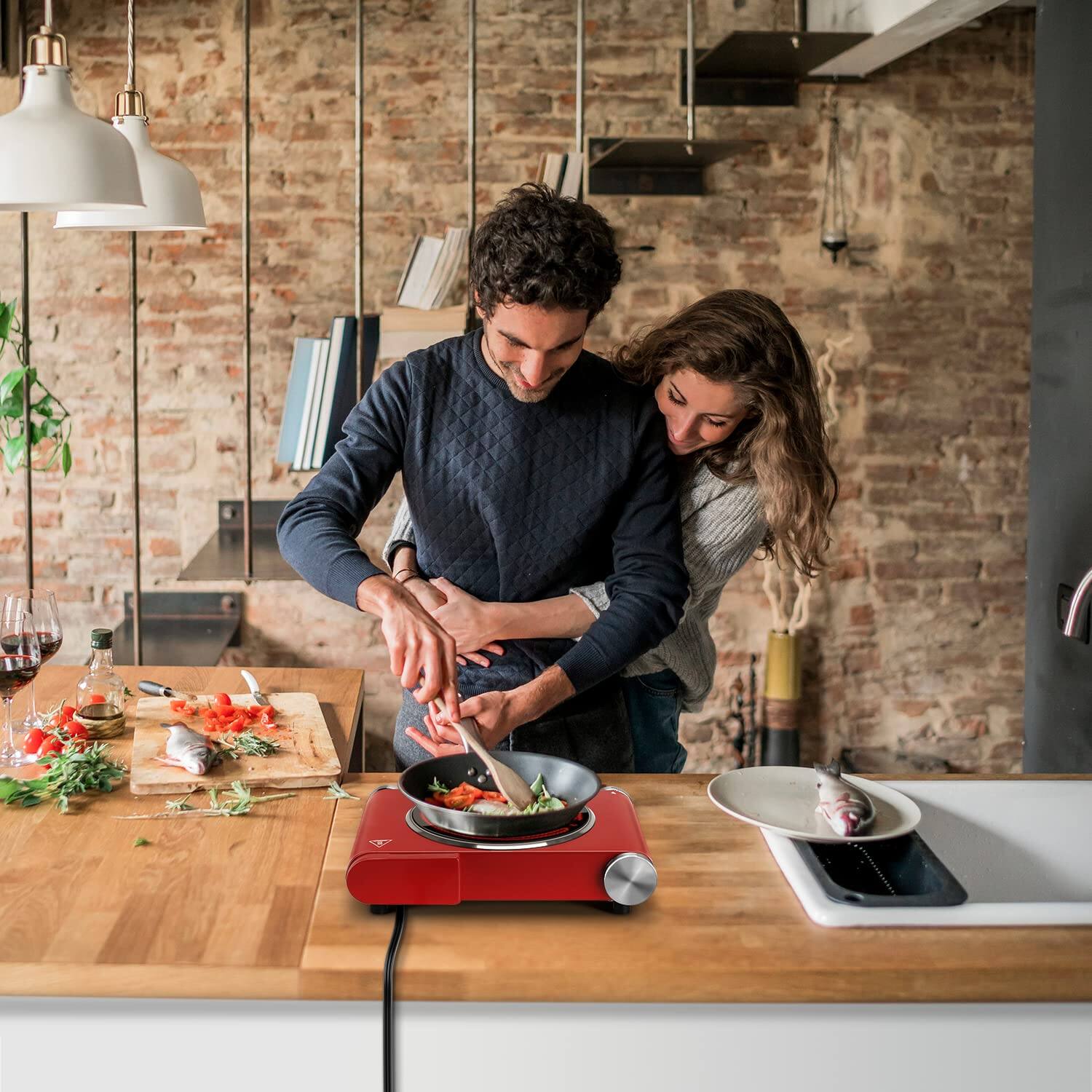 Alt View 3. Techwood - 1200W Electric Cooktops with Infrared Ceramic Single Hot Plate, Portable & Lightweight, 120V - Red.