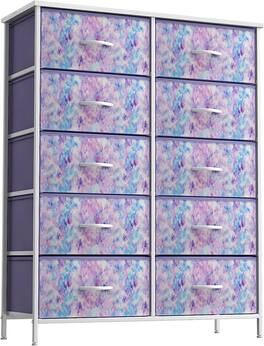 Sorbus - Dresser with 10 Drawers - Storage Unit Organizer Chest for Clothes - Bedroom, Room, Nursery, & Closet - Tie dye purple