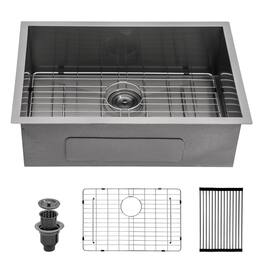 Lordear - 28" x 18" x 9" Undermount Kitchen Sink Single Bowl 16 Gauge Stainless Steel Sink - Gunmetal Black