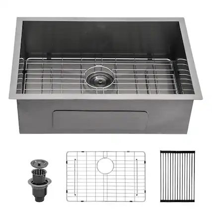 Front. Lordear - 30" x 18" x 9" Undermount Gunmetal Black Kitchen Sink Single Bowl 16 Gauge Stainless Steel Sink - Gunmetal Black.