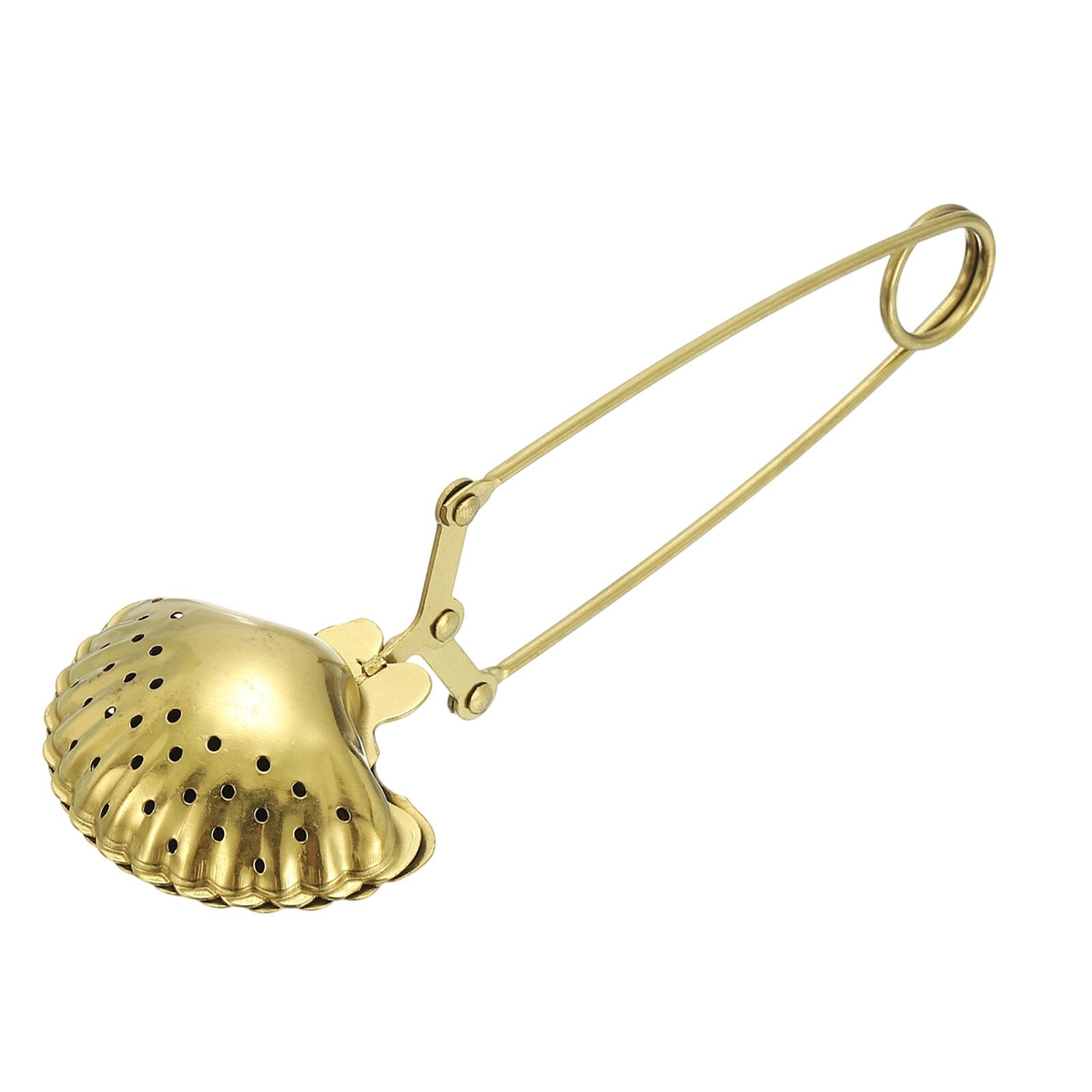 Front. Unique Bargains - Tea Infuser Stainless Steel Loose Leaf Filter, Long Handle Strainer for Cup/Teapot, Shell Shape, 1pc - Gold.
