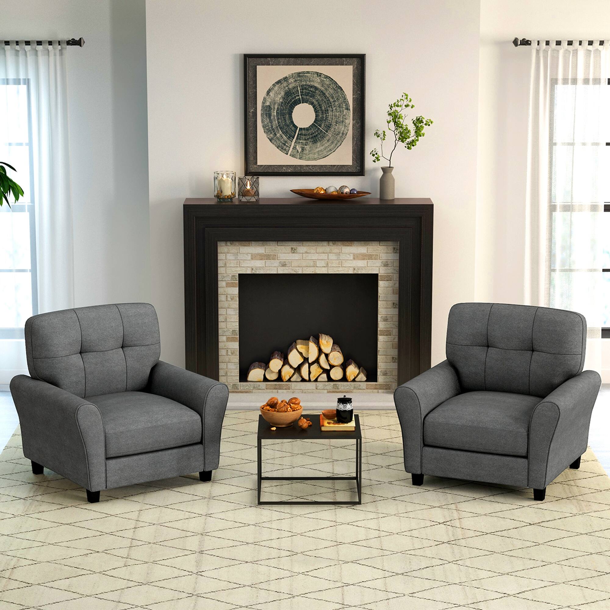 Left. Costway - Modern Upholstered Accent Chair with Sturdy Legs - Grey.