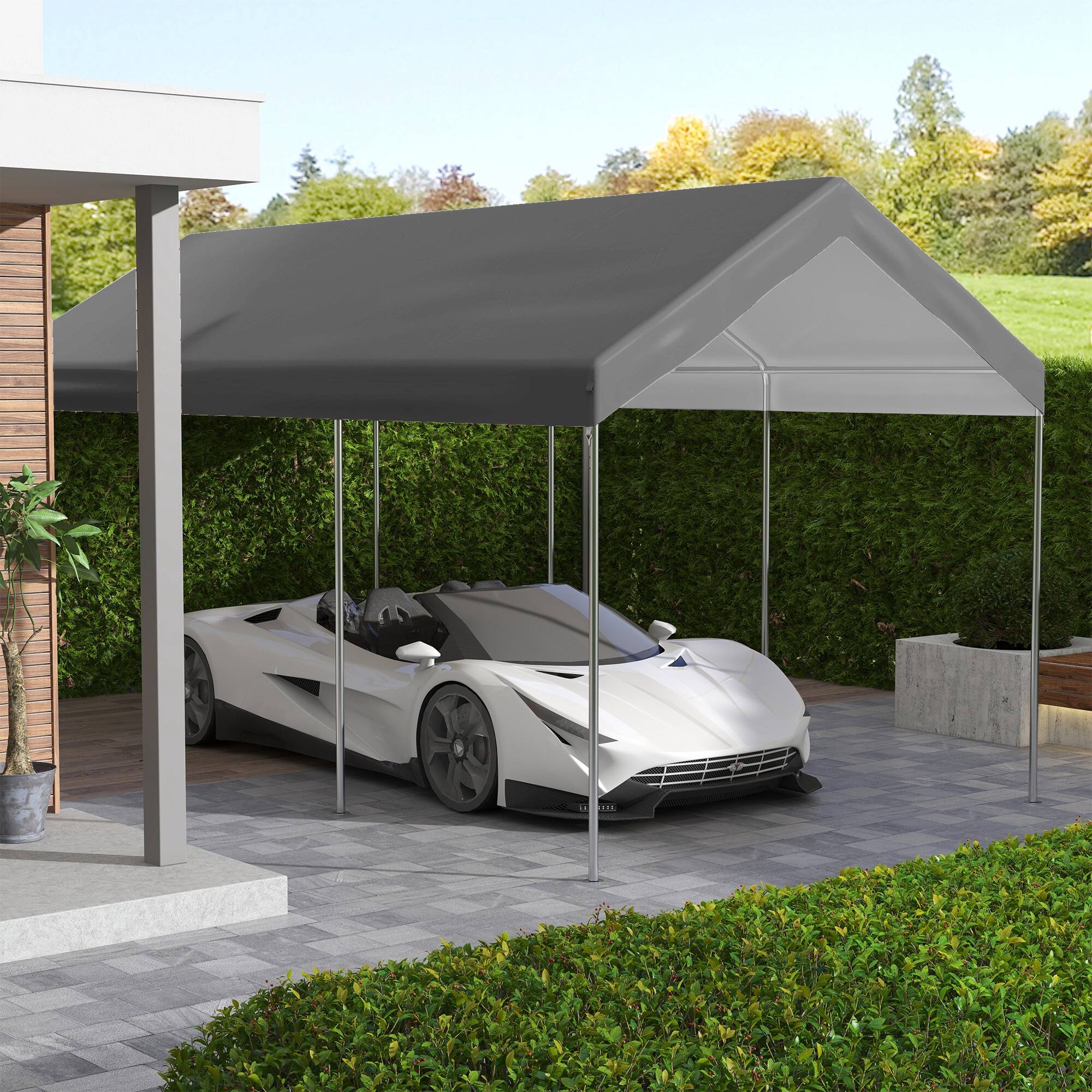Alt View 1. Outsunny - 20' x 10' Carport Replacement Top Canopy Cover for Model 84C-207WT or 84C-386V00WT - Dark Gray.