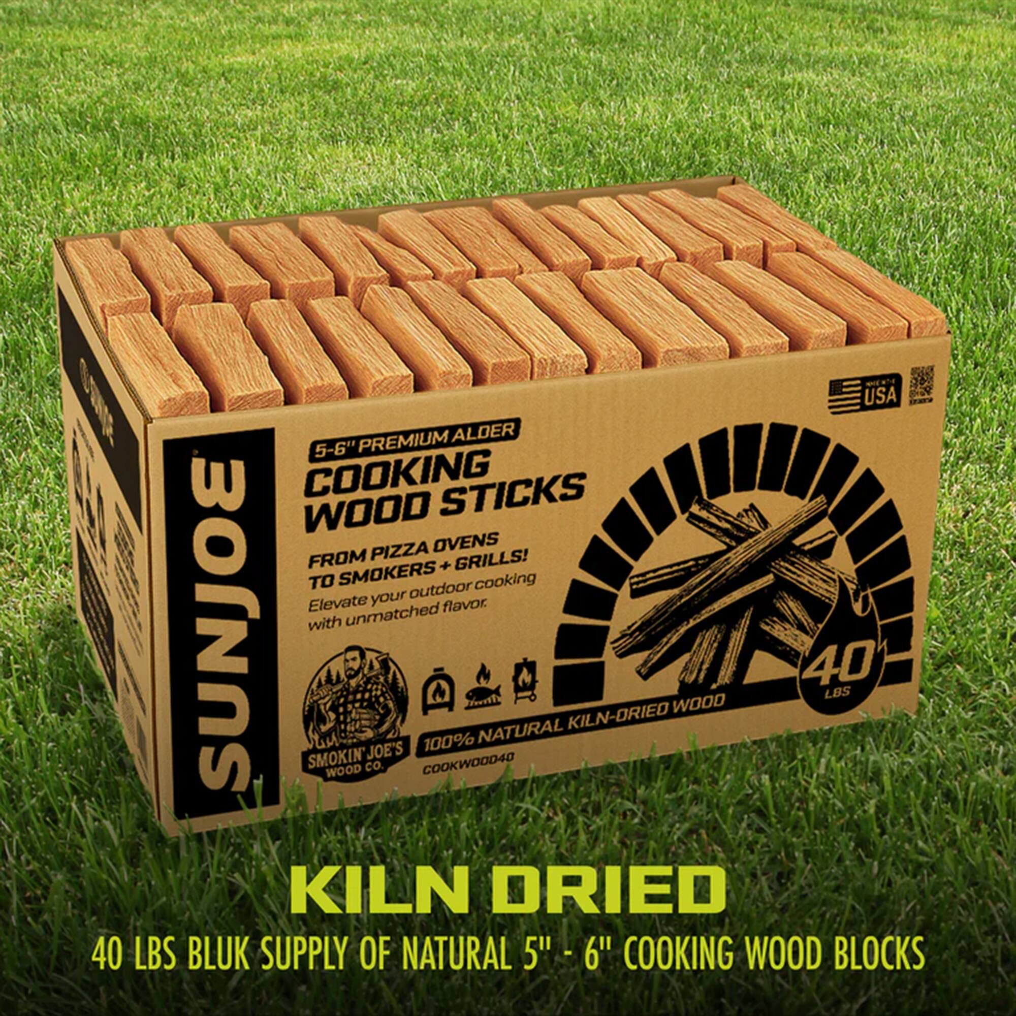 USA P PREMIUM ALDER 5-6" COOKING STICKS WOOD PIZZA OVENS FROM + GRILLS! TO SMOKERS cooking your outdoor Elevate flavor. SUNJOE with unmatched 40 LBS WOOD NATURAL KILN-ORIED JOE'S 100% SMOKIN' CO. COOKWOOD40 WOOD KILN DRIED 40 LBS BLUK SUPPLY OF NATURAL 5" - 6" COOKING WOOD BLOCKS
