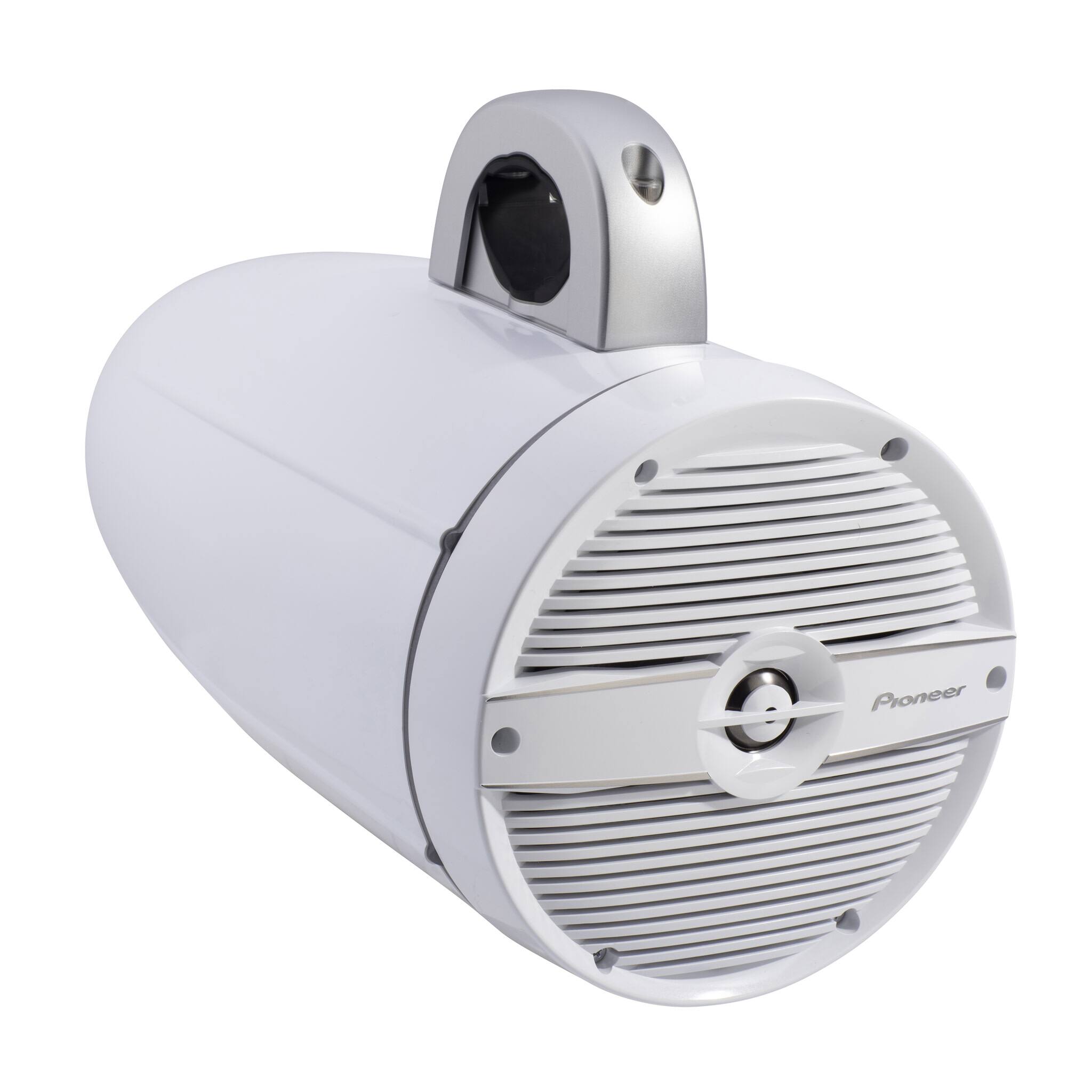 Angle. Pioneer - 7.7" IPX7 Rated Tower Speaker with Built-In RGB LED Lighting - White with Classic Grille - Black.