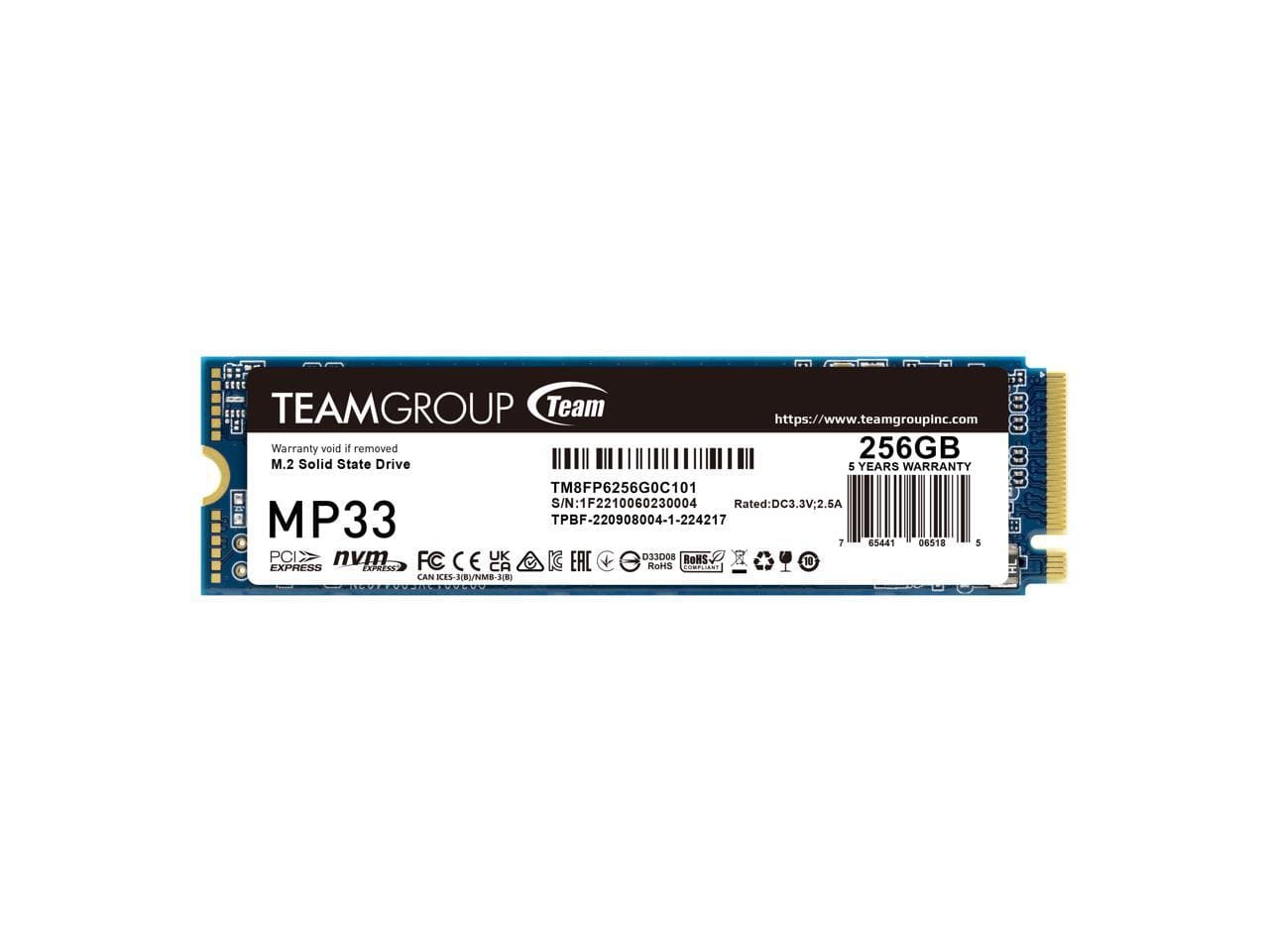 Team Group - MP33 M.2 2280 256GB PCIe 3.0 x4 with NVMe 1.3 3D NAND Internal Solid State Drive (SSD) TM8FP6256G0C101