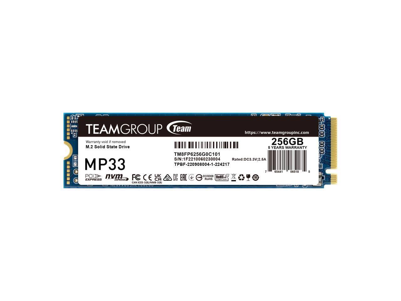 Team Group - MP33 M.2 2280 256GB PCIe 3.0 x4 with NVMe 1.3 3D NAND Internal Solid State Drive (SSD) TM8FP6256G0C101