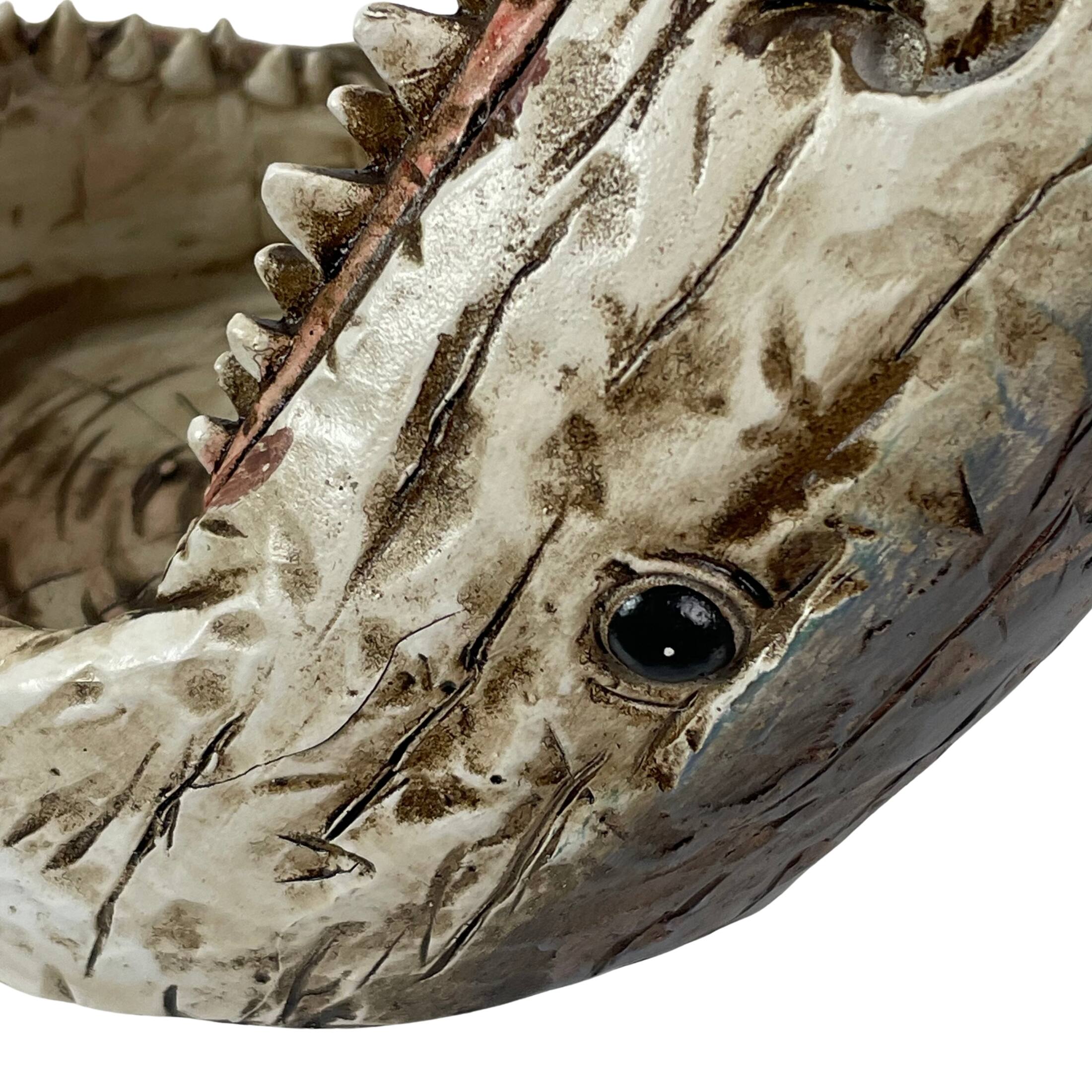 Alt View 2. Chesapeake Bay - Distressed Wood Finish Resin Shark Wine Bottle Holder – 7 Inches Long - Multicolored.