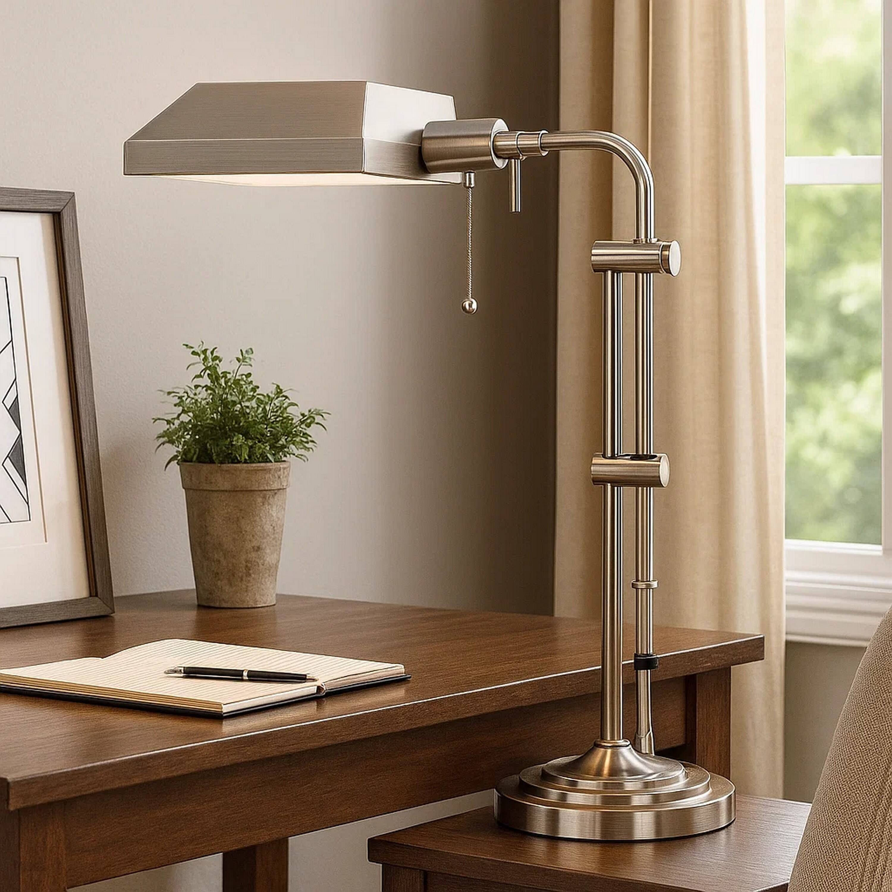Alt View 2. Manhattan Lane - Metal Rectangular Desk Lamp with Adjustable Pole - Silver.