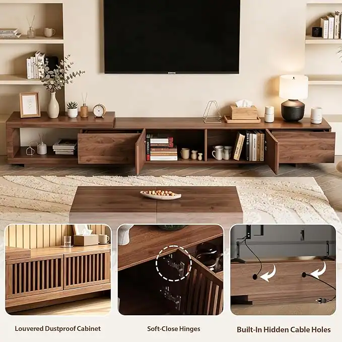 Louvered Dustproof Cabinet Soft-Close Hinges Built-In Hidden Cable Holes