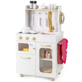 Gymax - Kids Kitchen Set Pretend Play Kitchen w/ Stoves & Faucet & Sink & Telephone - White