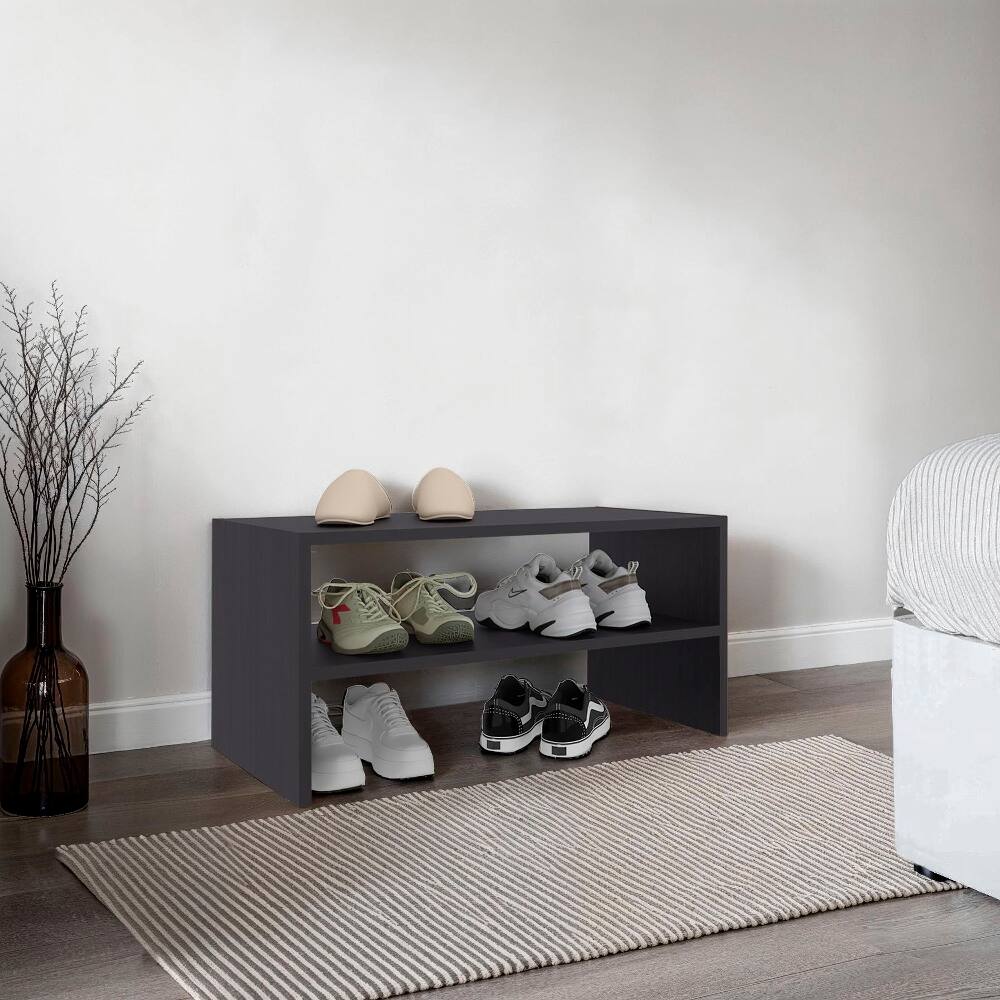 Loheer - small shoe rack for entryway, 3 tier open shoe shelf - Black