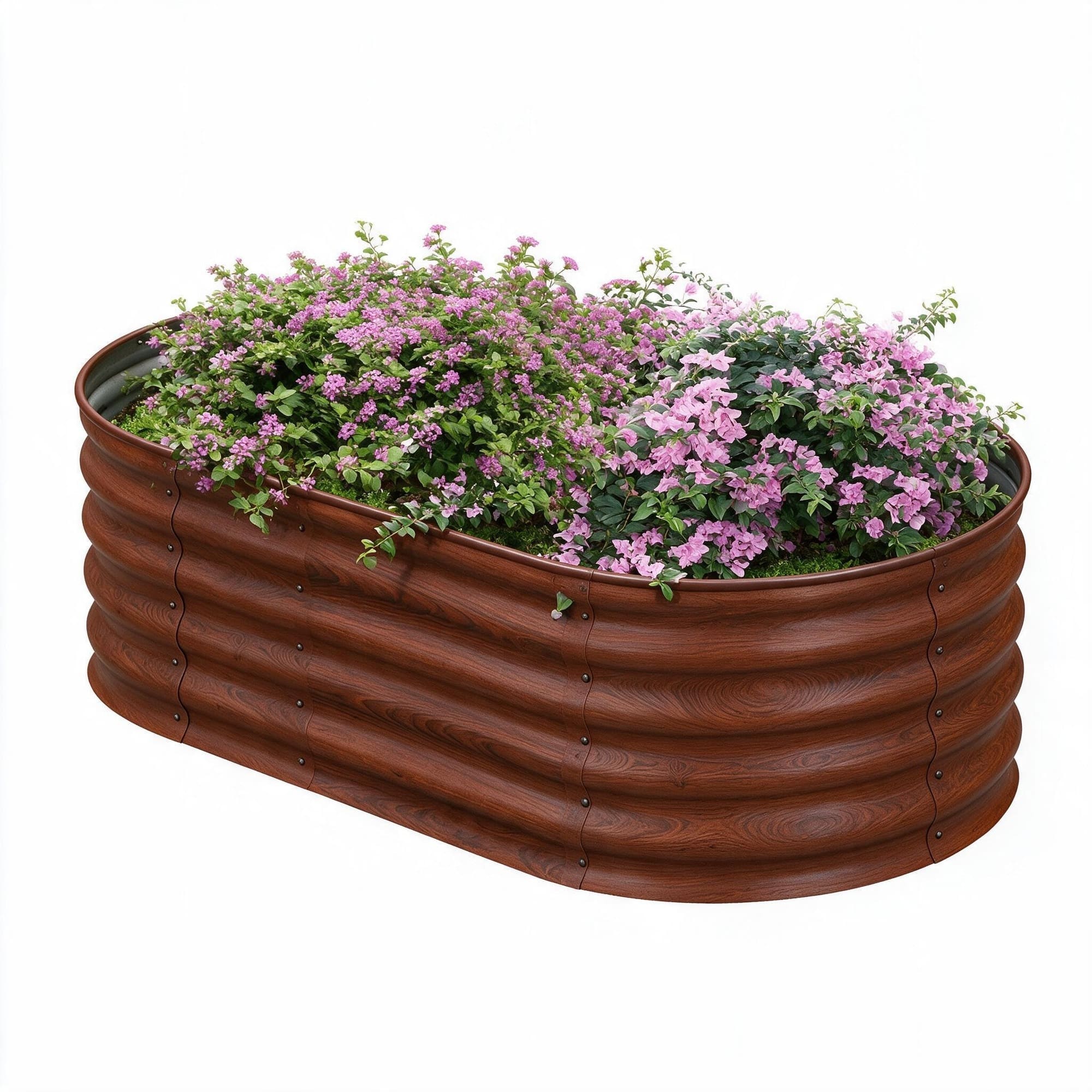 Front. RYHNUYNE - Galvanized Raised Garden Bed Kit 3.5x2x1.4 ft Metal Elevated Planter Box with Safety Edging for Vegetables Flowers - Brown.
