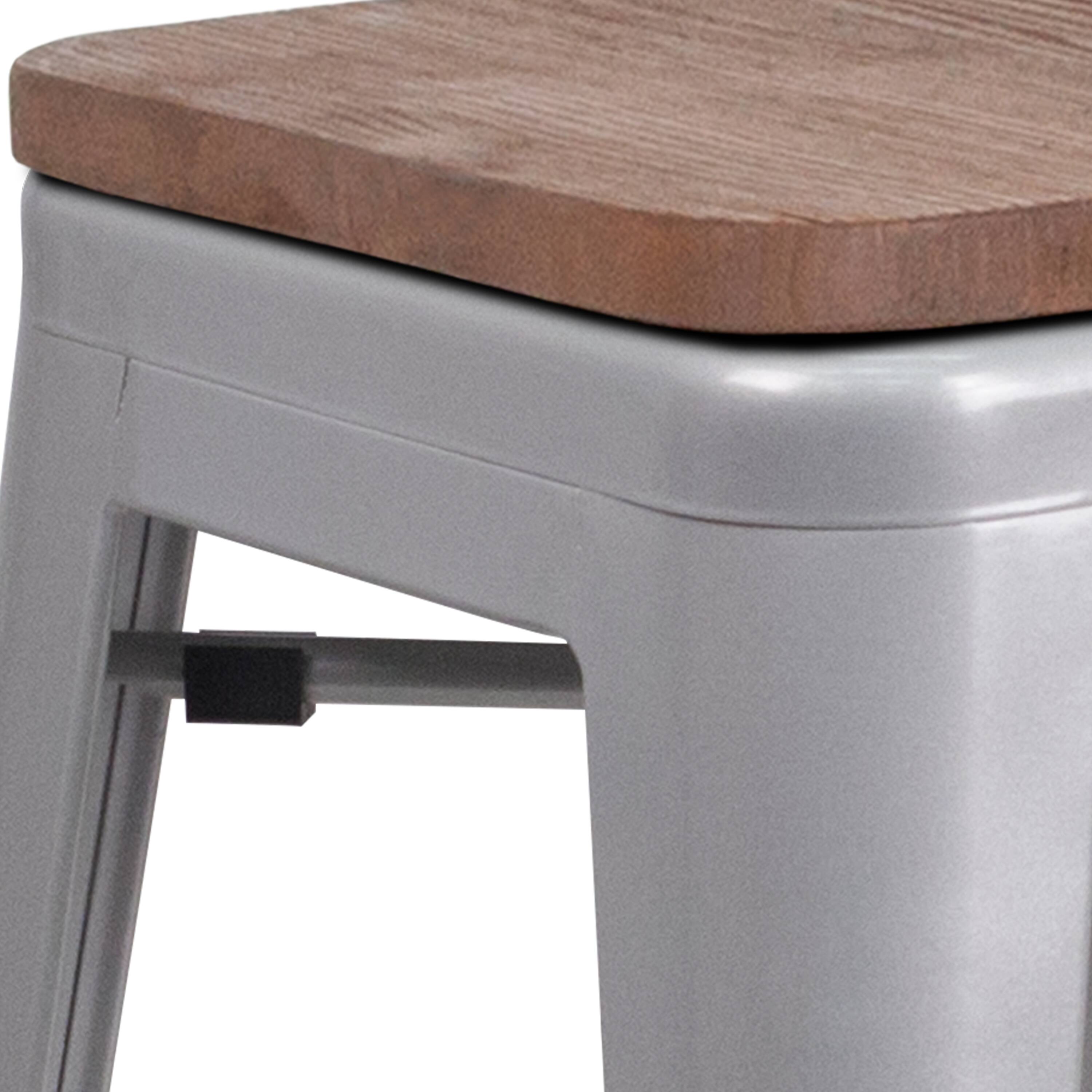 Alt View 10. Emma + Oliver - 30"H Backless Metal Barstool with Wood Seat - Silver.