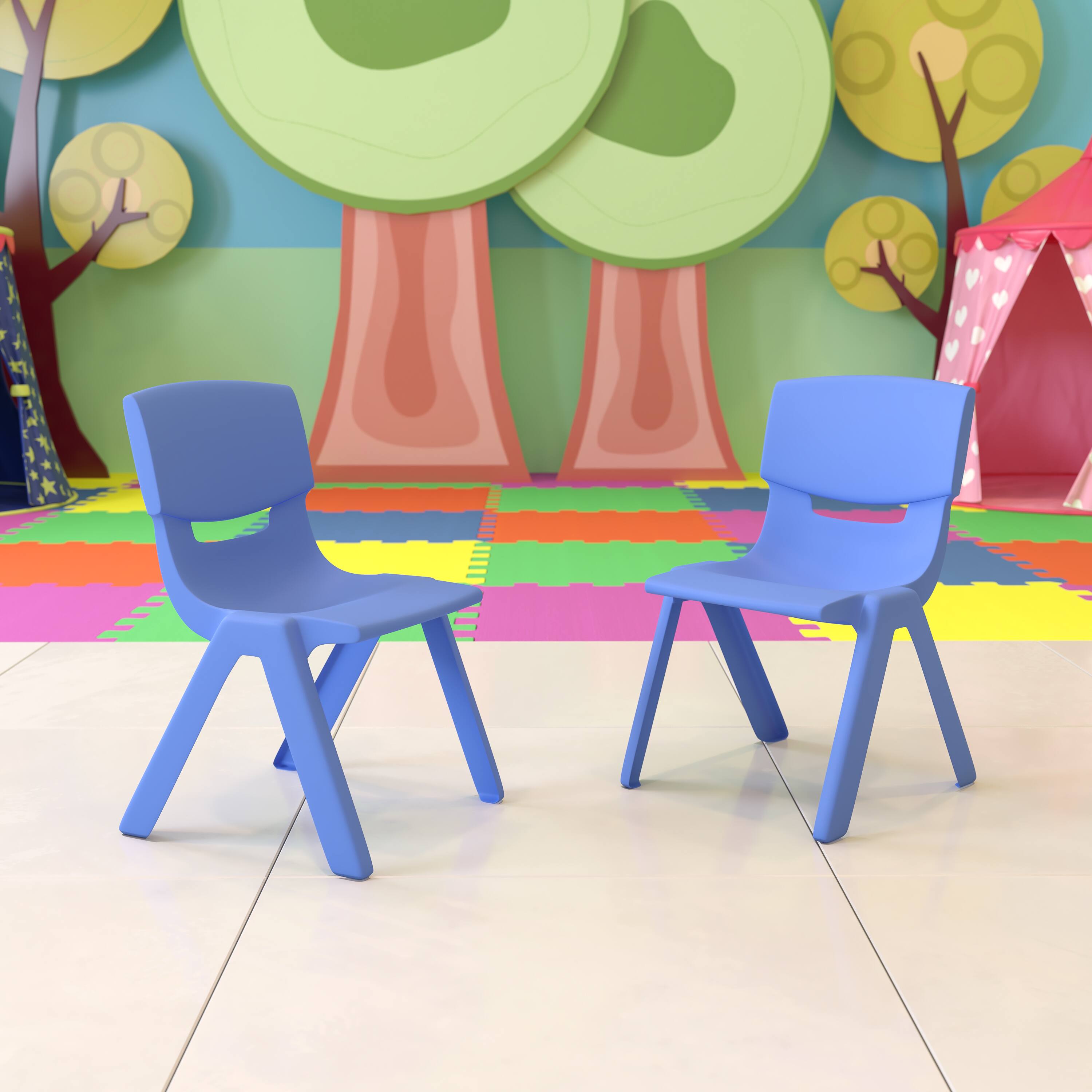 Alt View 2. Emma + Oliver - 2 Pack Plastic Stack School Chair with 13.25"H Seat, K-2 School Chair - Blue.