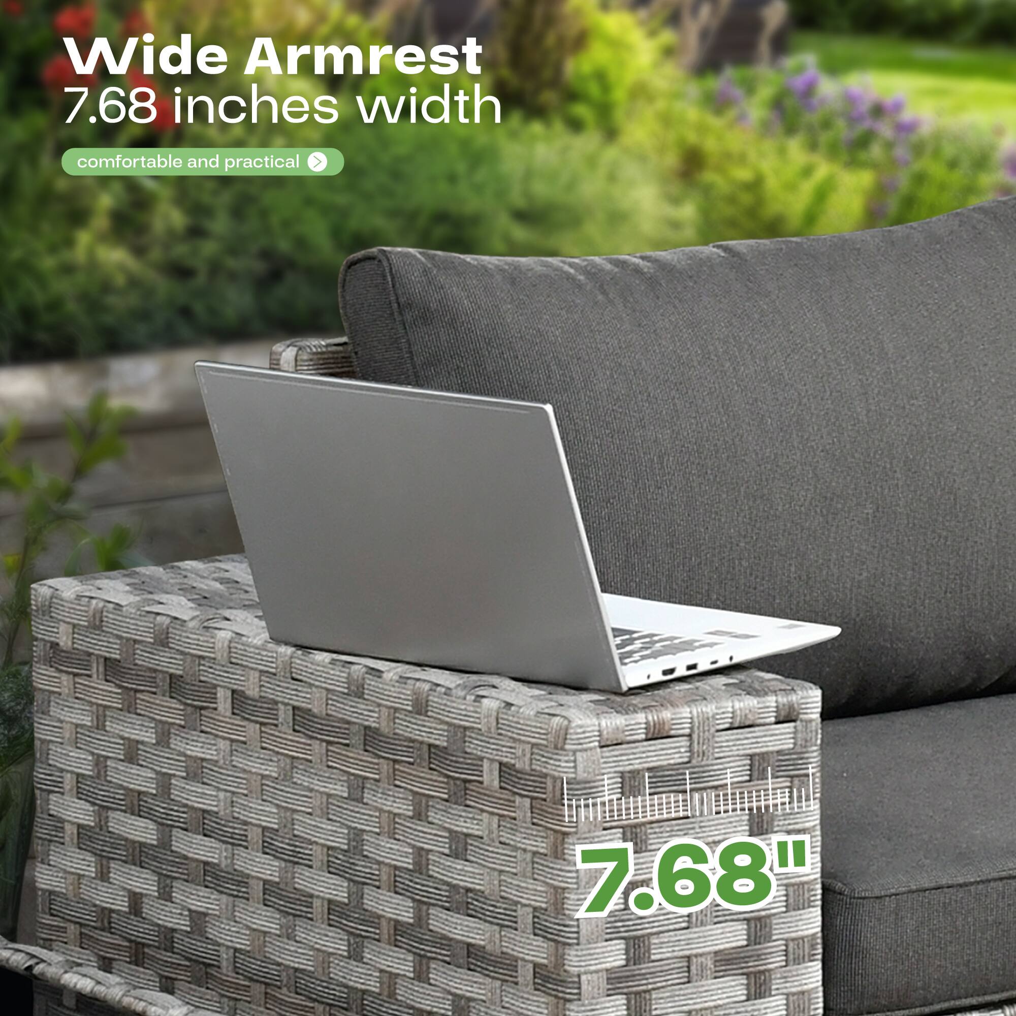 Wide Armrest  
7.68 inches width  
comfortable and practical  

7.68"
