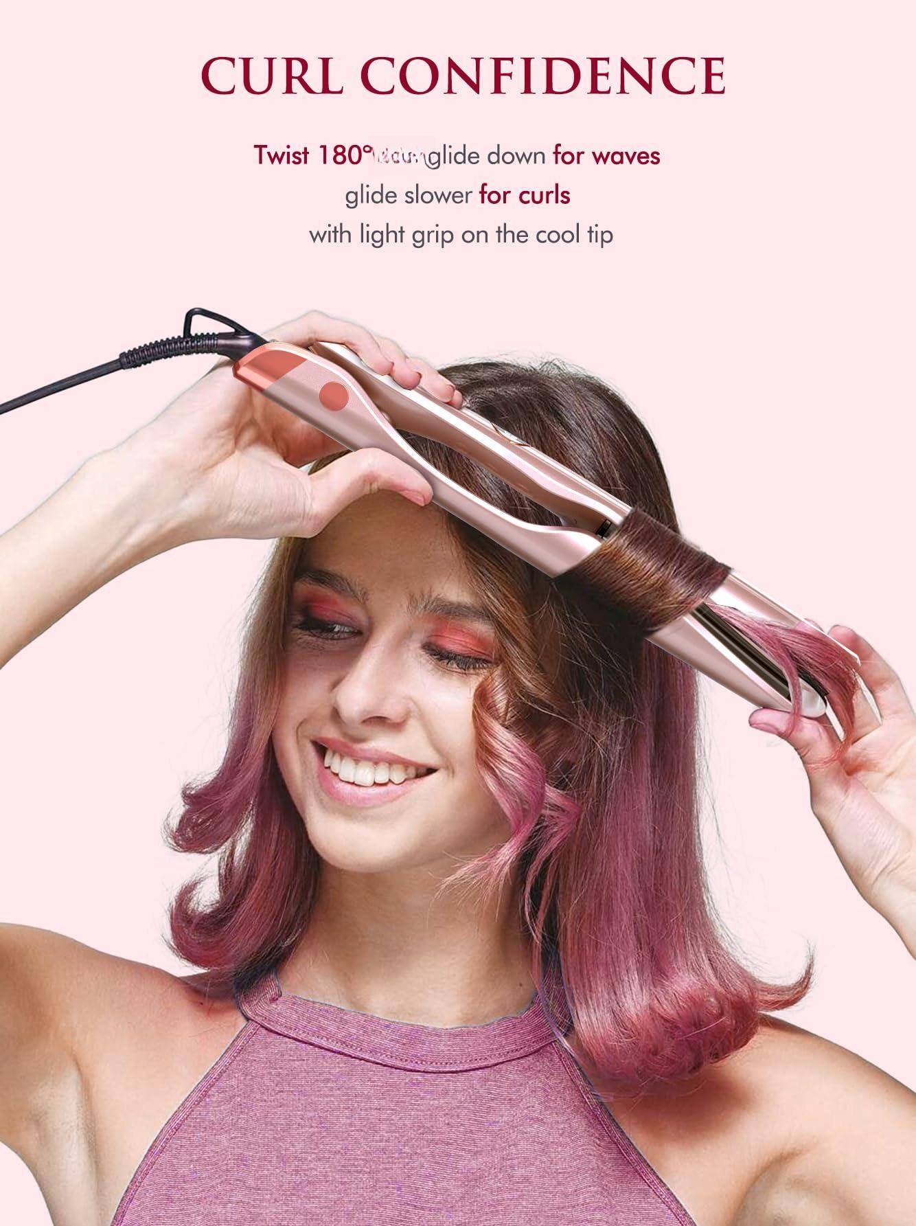 CURL CONFIDENCE

Twist 180° and glide down for waves  
glide slower for curls  
with light grip on the cool tip