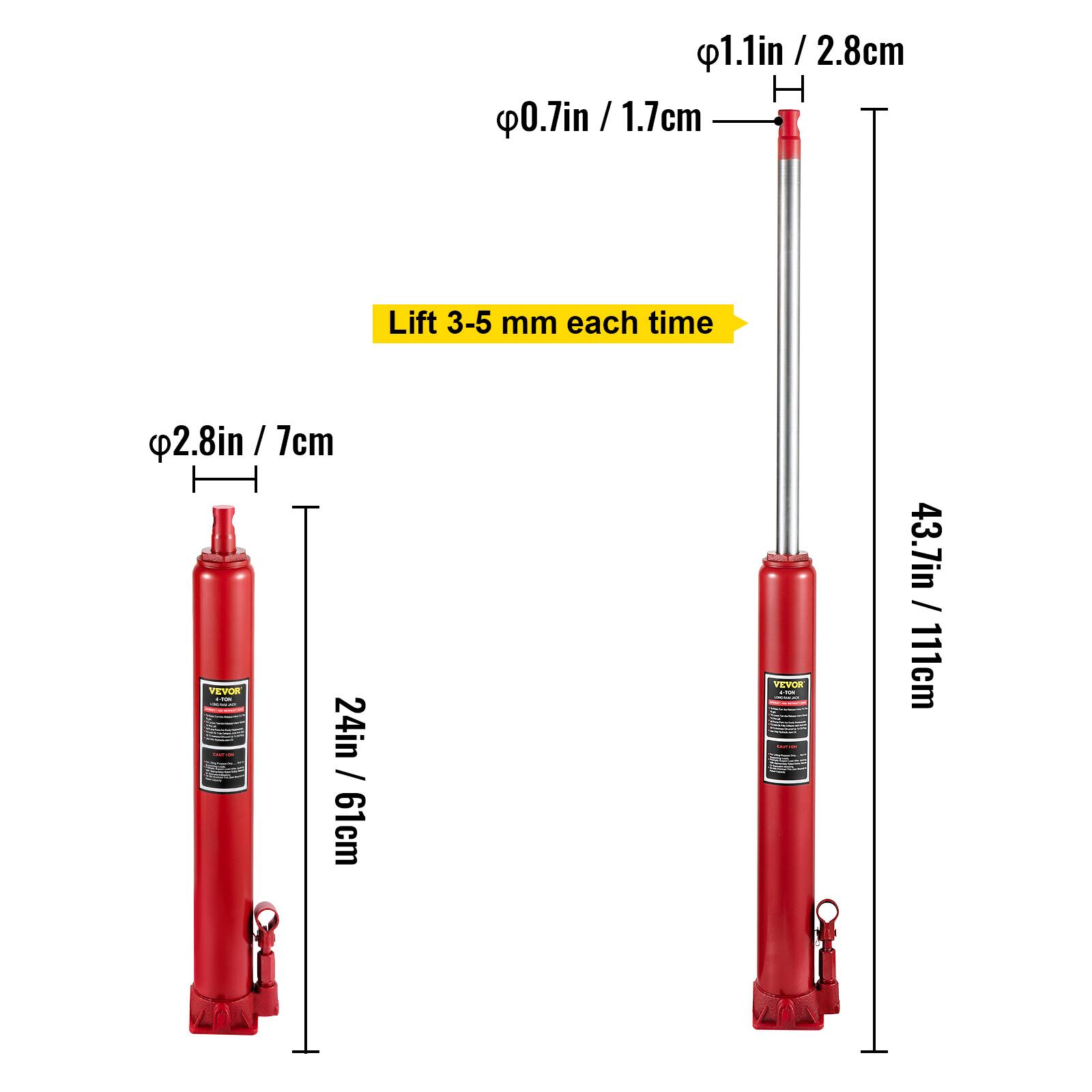 p1.1in / 2.8cm  
H 0.7in / 1.7cm  
I 1.7cm  
Lift 3-5 mm each time  
2.8in / 7cm  
VEVOR  
I 24in / 61cm  
VEVOR  
I 43.7in / 111cm