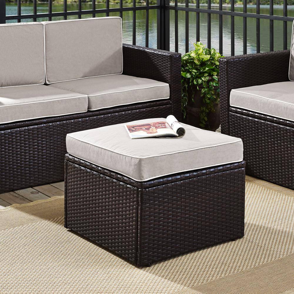 Alt View 5. Crosley Furniture - Palm Harbor Wicker Outdoor Ottoman - Gray.