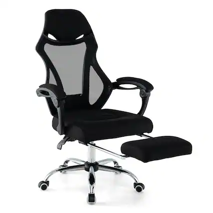 Front. Ecooso - Ergonomic Office Chair Mesh Chair with Footrest and Tilting Backrest - Black.