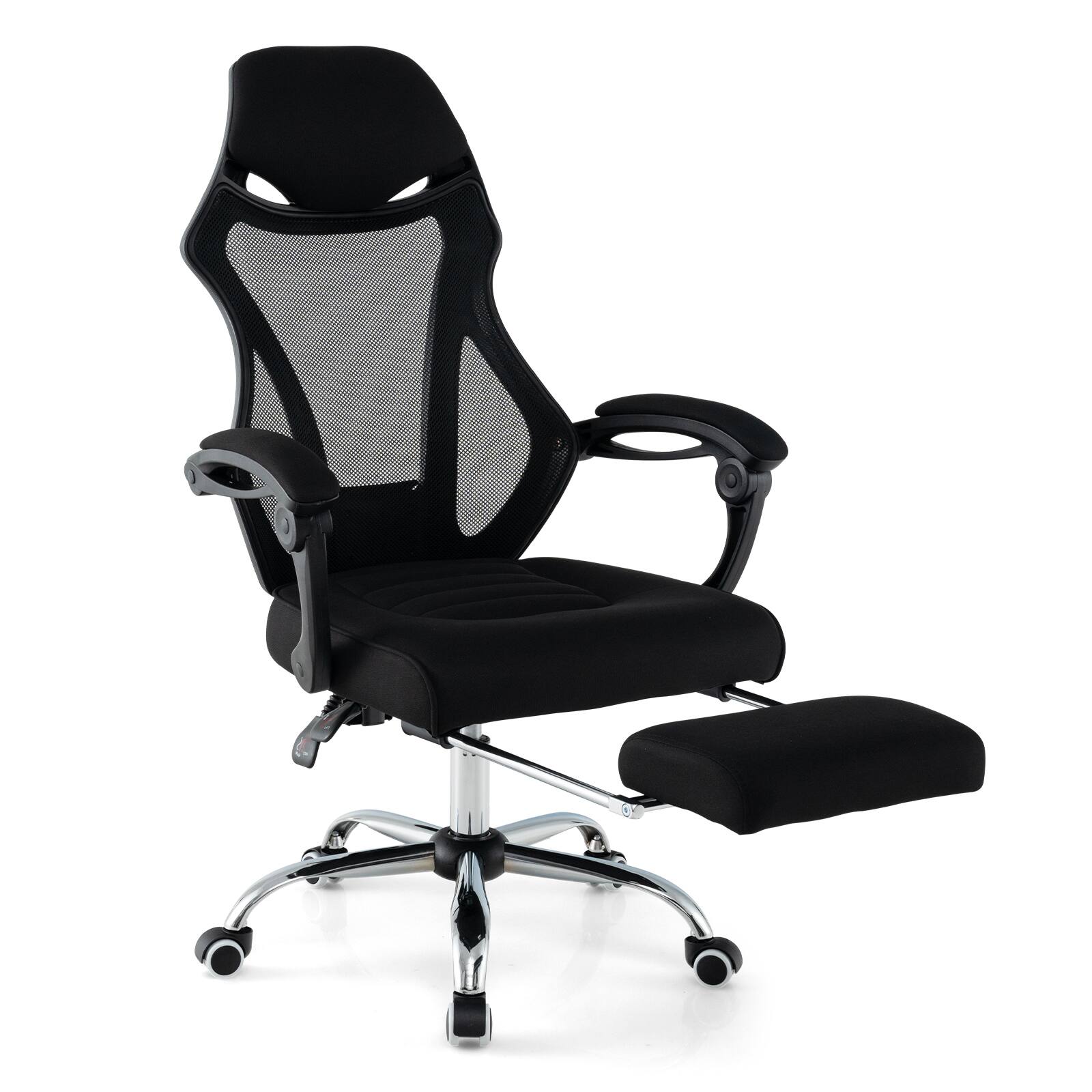 Front. Ecooso - Ergonomic Office Chair Mesh Chair with Footrest and Tilting Backrest - Black.