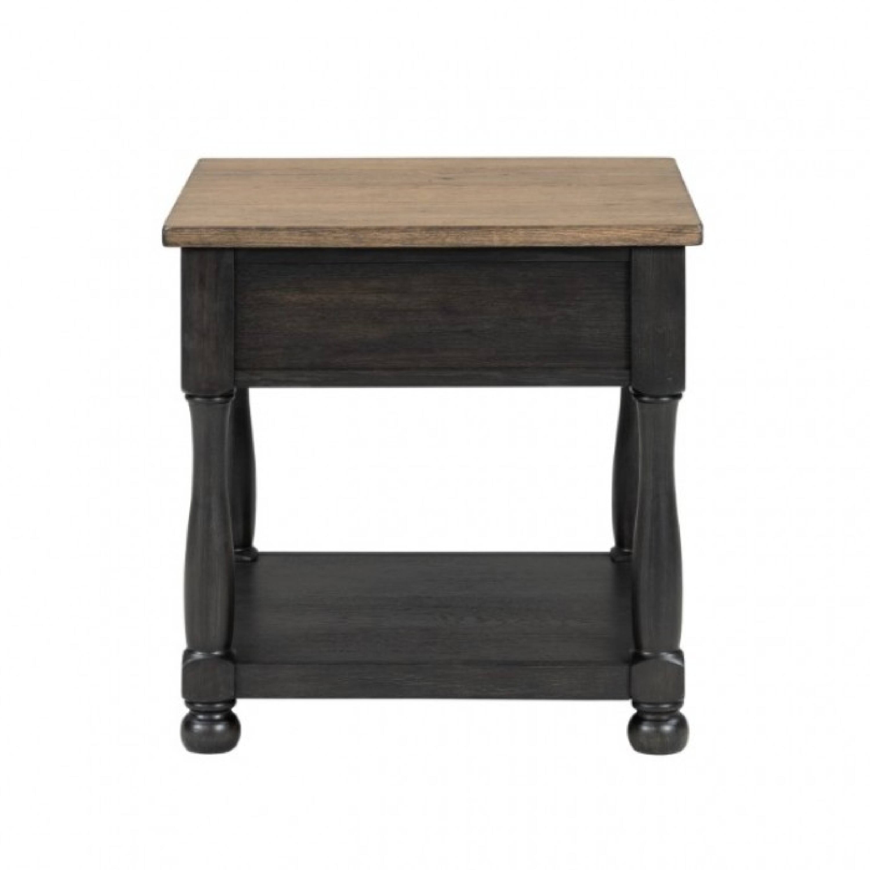 Alt View 1. Manhattan Lane - Ginie End Table, 1 Drawer, Black Brown Solid Rubberwood, 24 Inch - Black, Brown.
