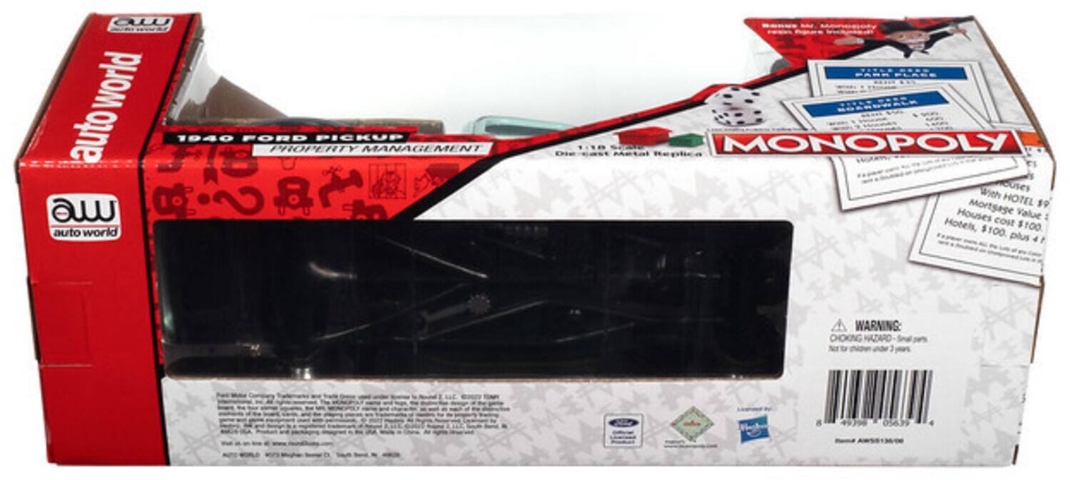 auto world 1940 FORD PROPERTY PICKUP MANAGEMENT a auto world Bonus M .... .- PARK PLACE SOARDRALE Die .... Metal Replica MONOPOLY ouses With HOTEL Mortsage $9 Houses Value Hotels, cost $100. $100 plus 4 WARNING: CHOKING HAZARD - Small parts. Not for children under 3 years.