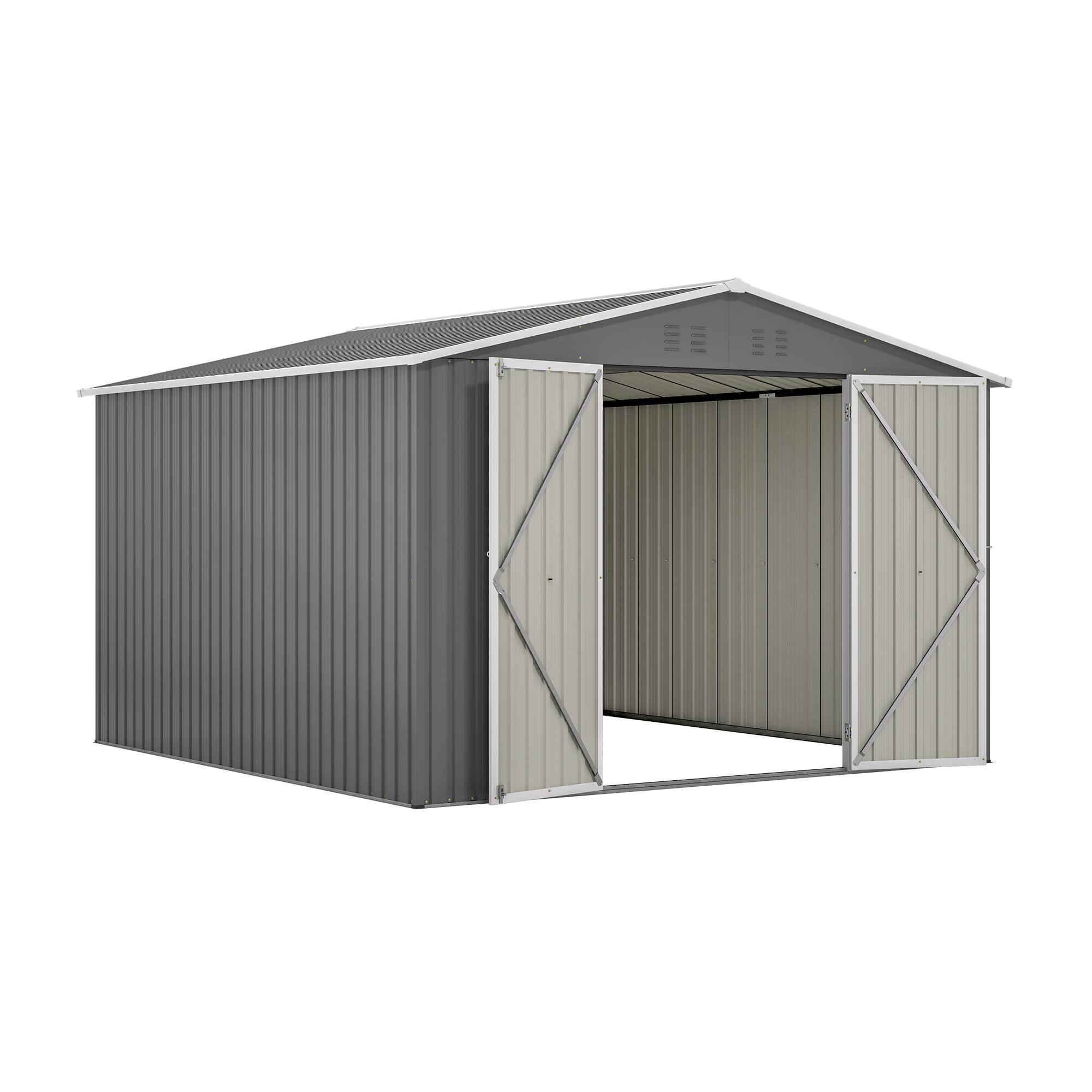 Alt View 9. Loheer - Loheer 10x10 Outdoor Storage Shed Large Metal Tool Shed Grey Lockable Doors for Backyard Garden Patio.