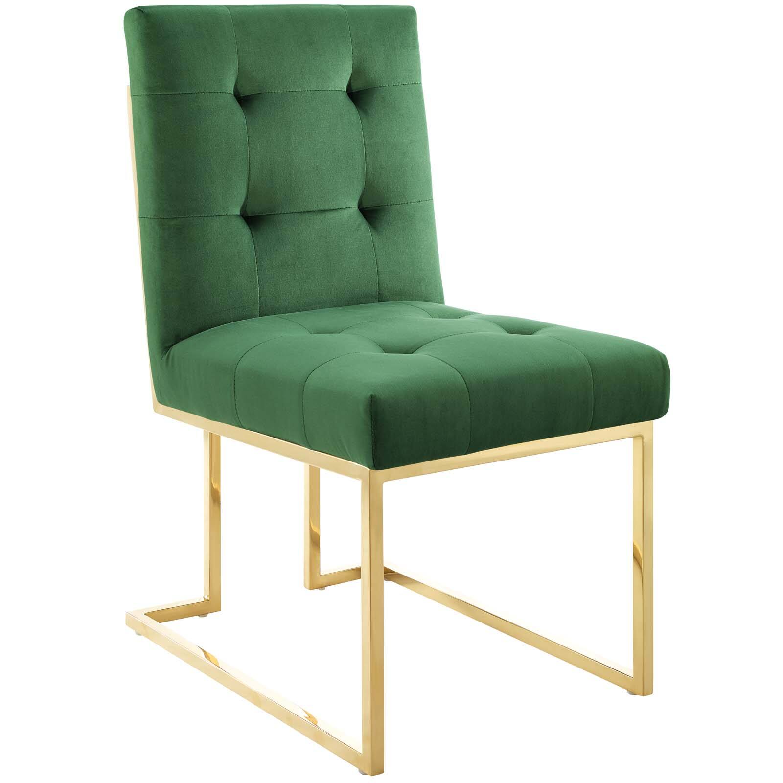 Angle. Modway - Privy Gold Stainless Steel Performance Velvet Dining Chair by Modway - Gold Emerald.