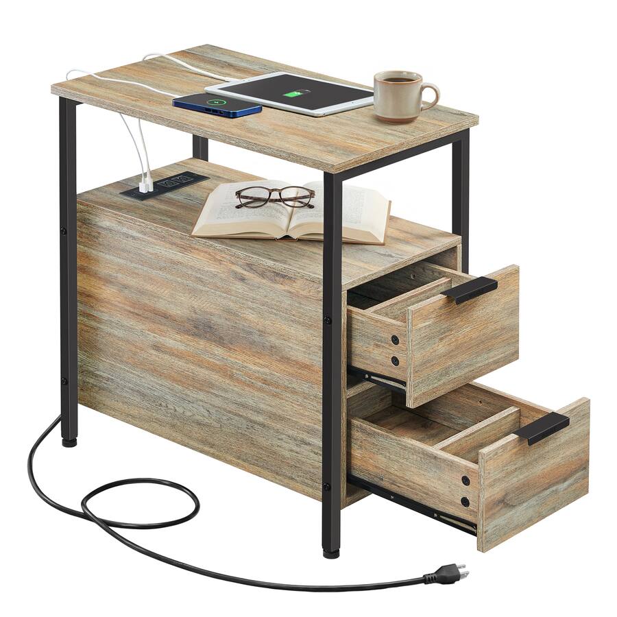Songmics Home Side End Table with Charging Station, Slim Nightstand ...