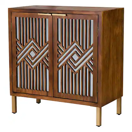 Front. COZAYH - COZAYH 2 Door Modern Accent Cabinet Mirror Front Storage Sideboard, Metal, Wood - Wood.