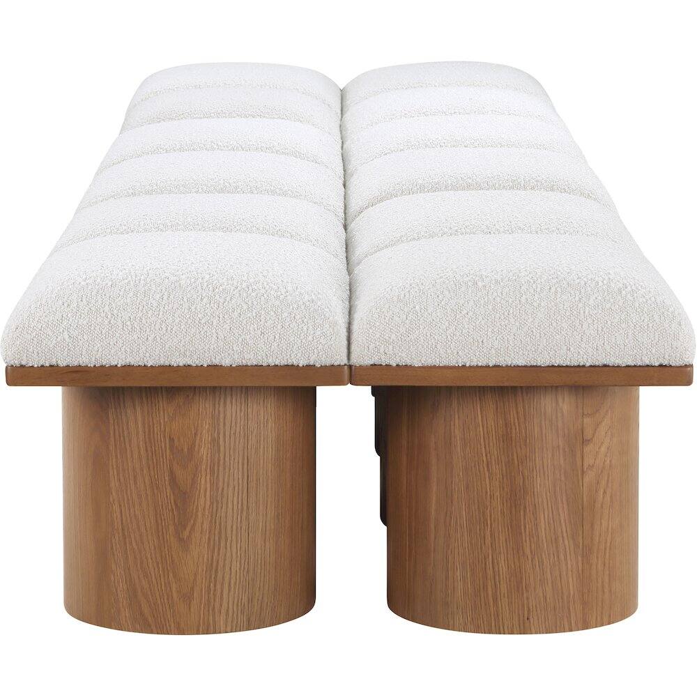 Left. Meridian Furniture - Pavilion Cream Boucle Fabric Bench - Cream Boucle Fabric.