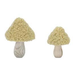 BreeBe - Set of 2 Wood & Fabric Mushroom Figurines - Green