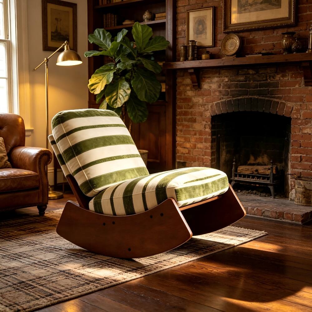 Left. Loheer - Loheer Glider Rocking Chair Solid Wood Frame Accent Reading Chair Green - Green.