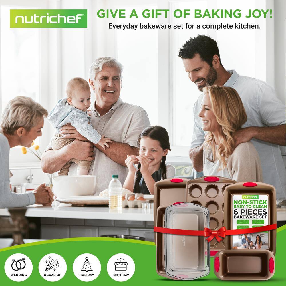 GIVE A GIFT OF BAKING JOY!  
nutrichef Everyday bakeware set for a complete kitchen.  
nutrichef NON-STICK EASY TO CLEAN 6 PIECES BAKEWARE SET  

WEDDING  
OCCASION  
HOLIDAY  
BIRTHDAY