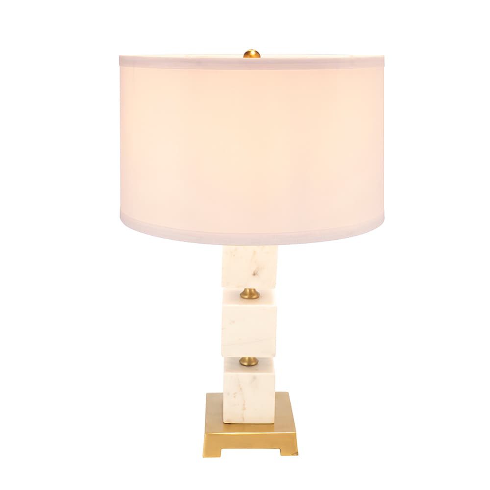 Back. Luckbyte - D16x26.5" White Marble Cube Table Lamp Gold Base Body Lamp Shade Assembly Required.
