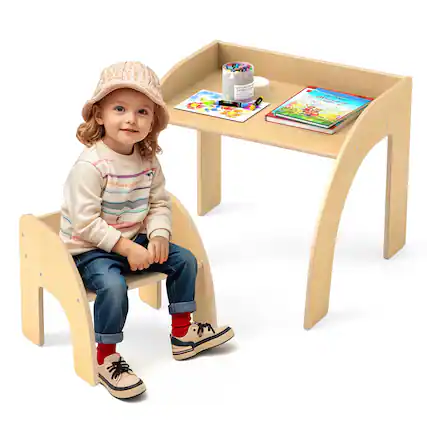 Front. Costway - Costway Kids Desk and Chair Set Wooded Toddler Table and Chair Set with Proper Height - Natural.