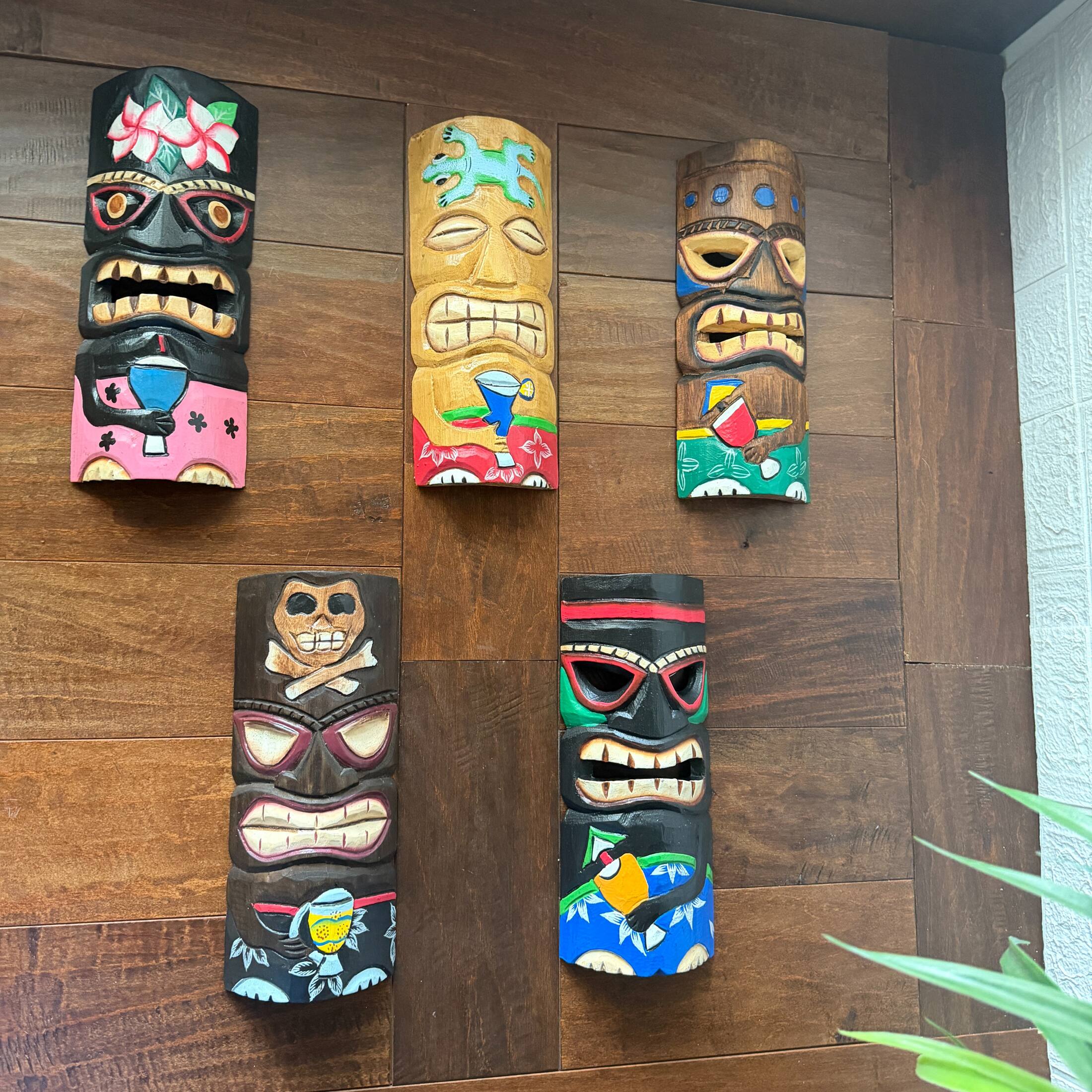Alt View 3. Zeckos - Set of 5 Polynesian Style Wooden Tiki Masks 12 in. - Multicolored.