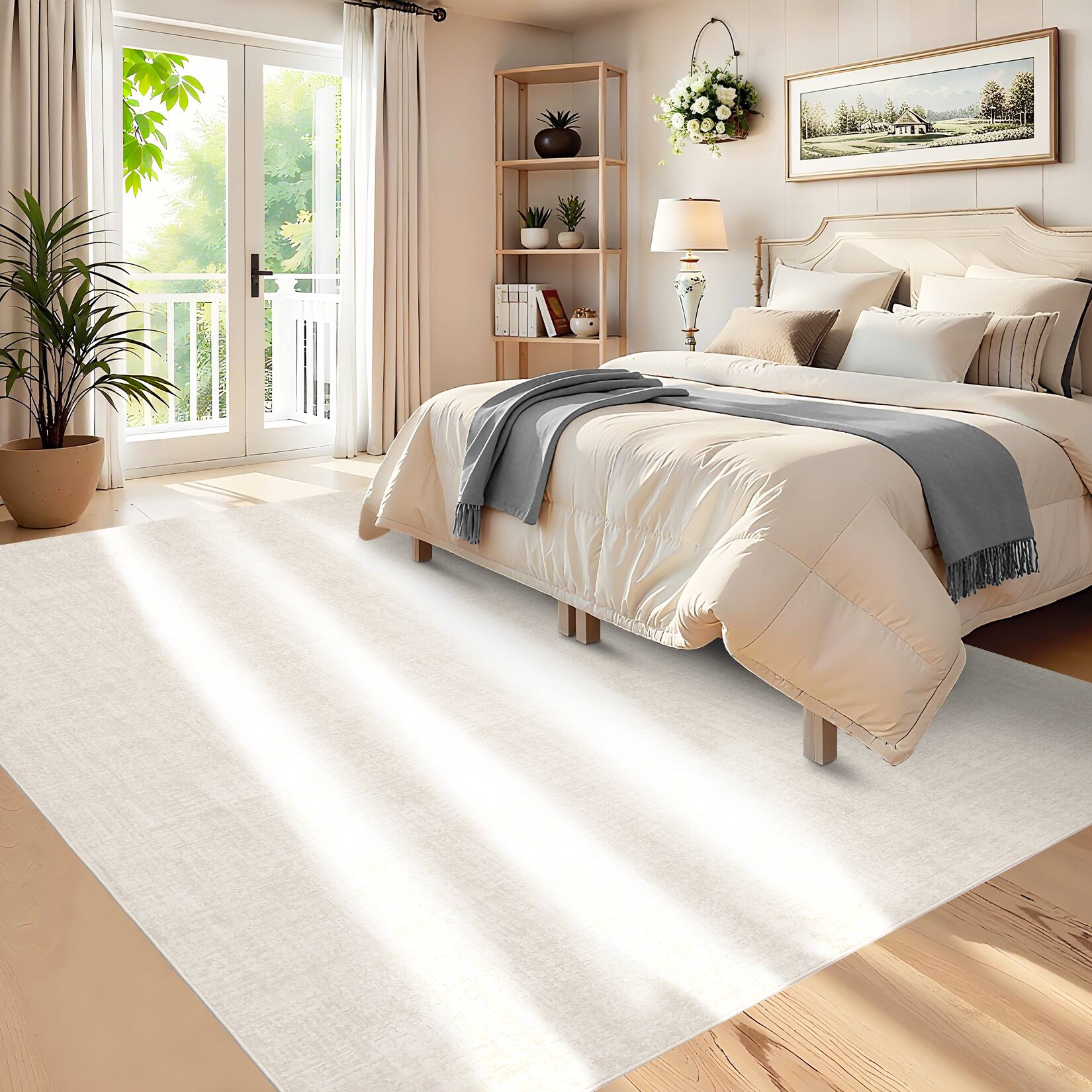 Left. GAOMON - Modern Area Rug with Low Pile Machine Washable Non Slip Ultra Thin and Pet Friendly for Living Room Kid's Room Playroom - Beige Grey.