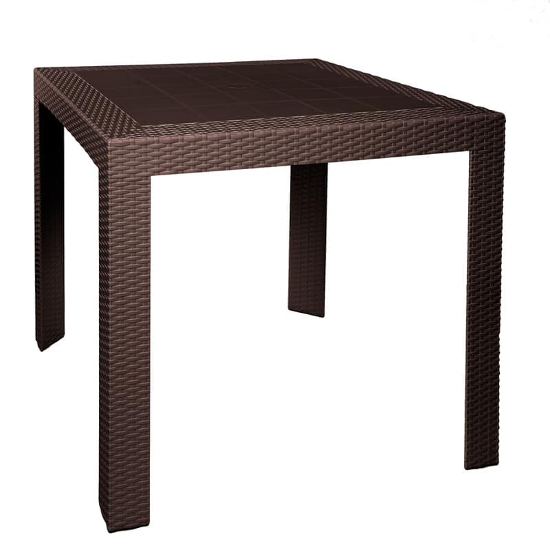 LeisureMod - Mace Weave Design 31Inch Outdoor Dining Table, Weather-Resistant Patio Accent Table, Modern Backyard Furniture - Brown