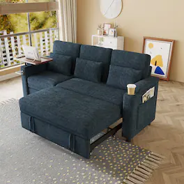 Anysun - 83" Chenille Fabric Foldable Sofa Bed with Electric Recliner, Adjustable Backrest, Table Board, Armrest Storage - Blue