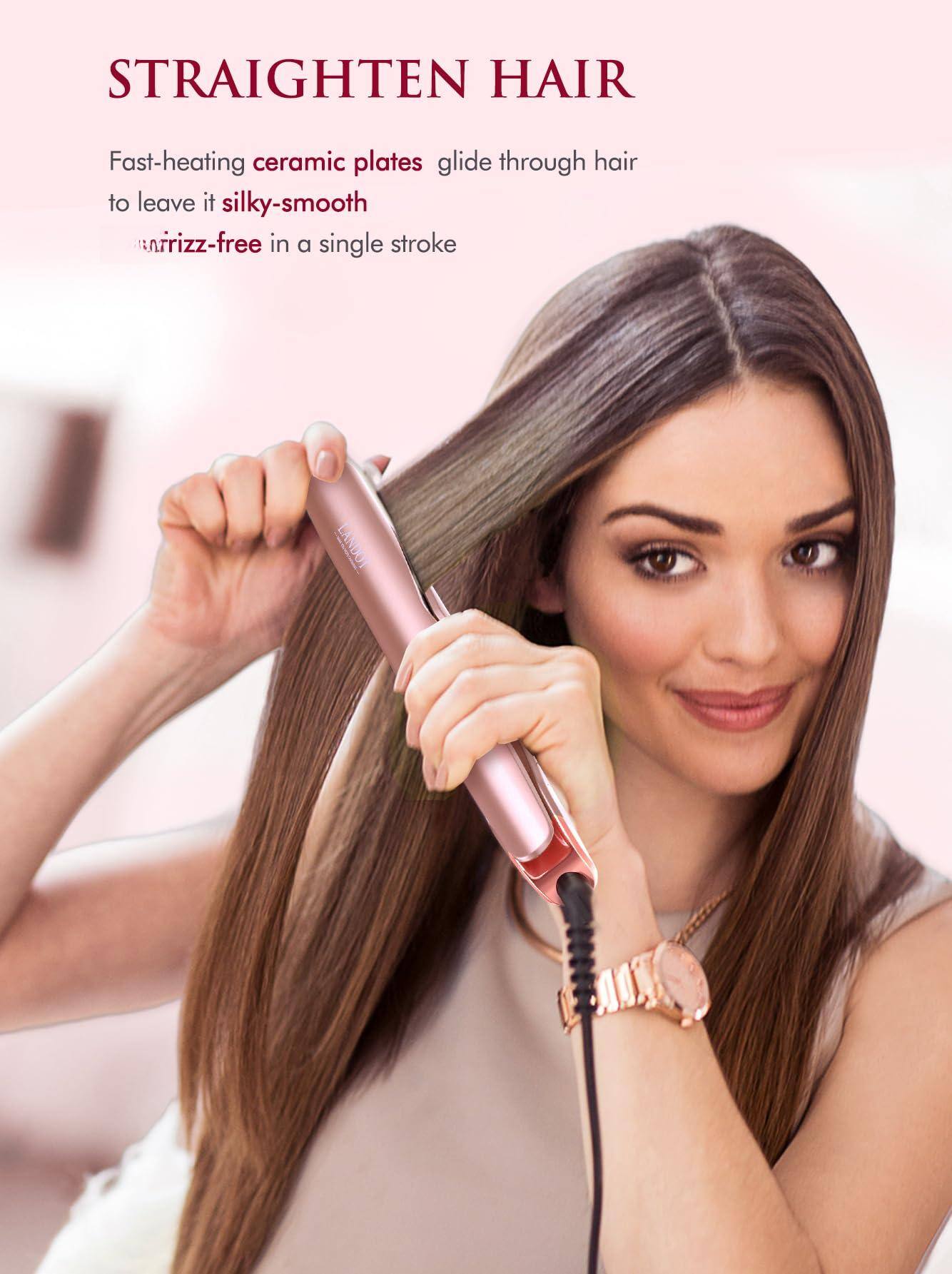 STRAIGHTEN HAIR

Fast-heating ceramic plates glide through hair to leave it silky-smooth frizz-free in a single stroke