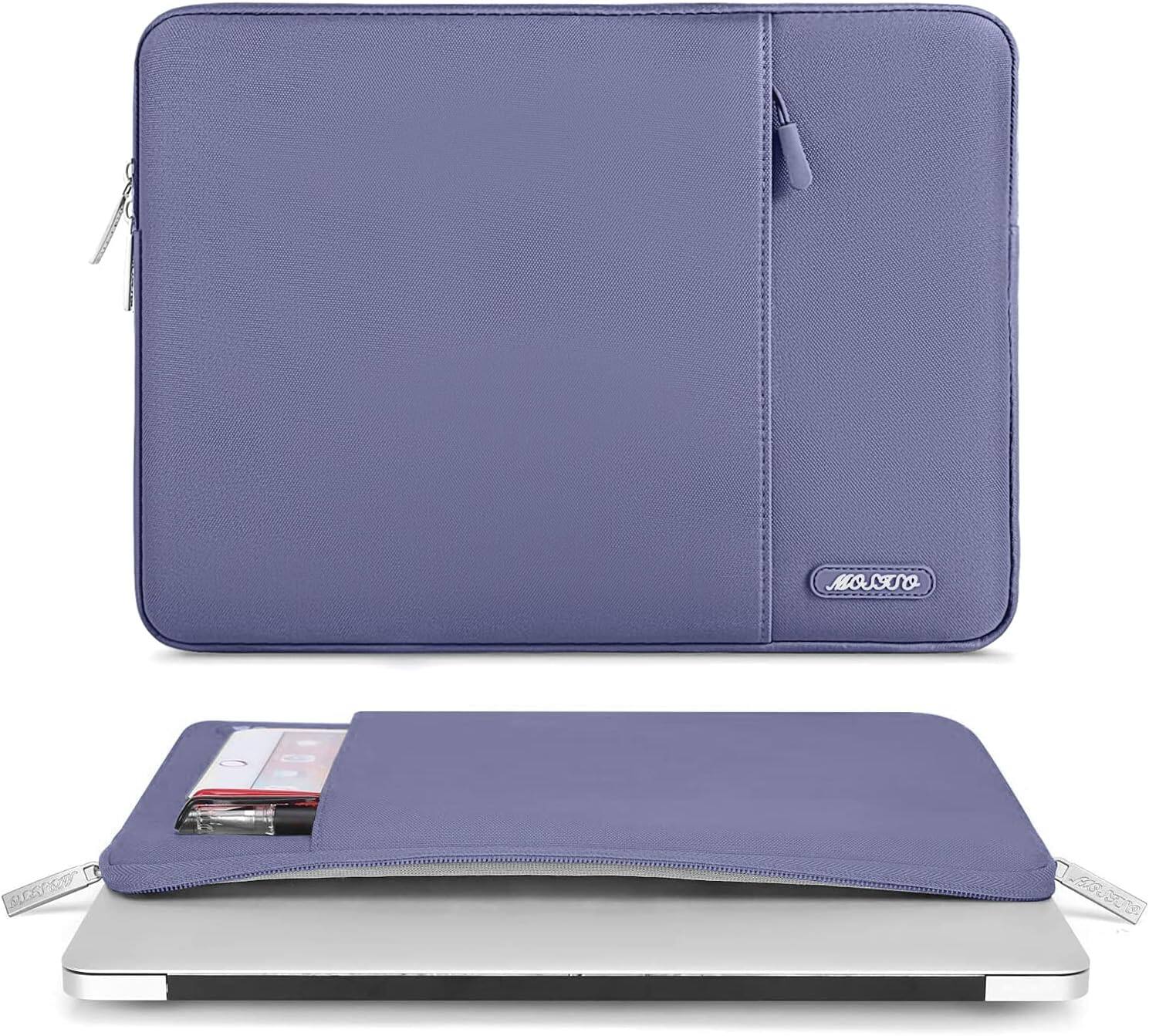 Angle. mosiso - Laptop Case 13-13.3 inch Laptop Sleeve Fit with MacBook Air/Pro 13/Pro 14  HP Dell ASUS Lenovo  Sleeve Bag with Pocket - Lavender Gray.